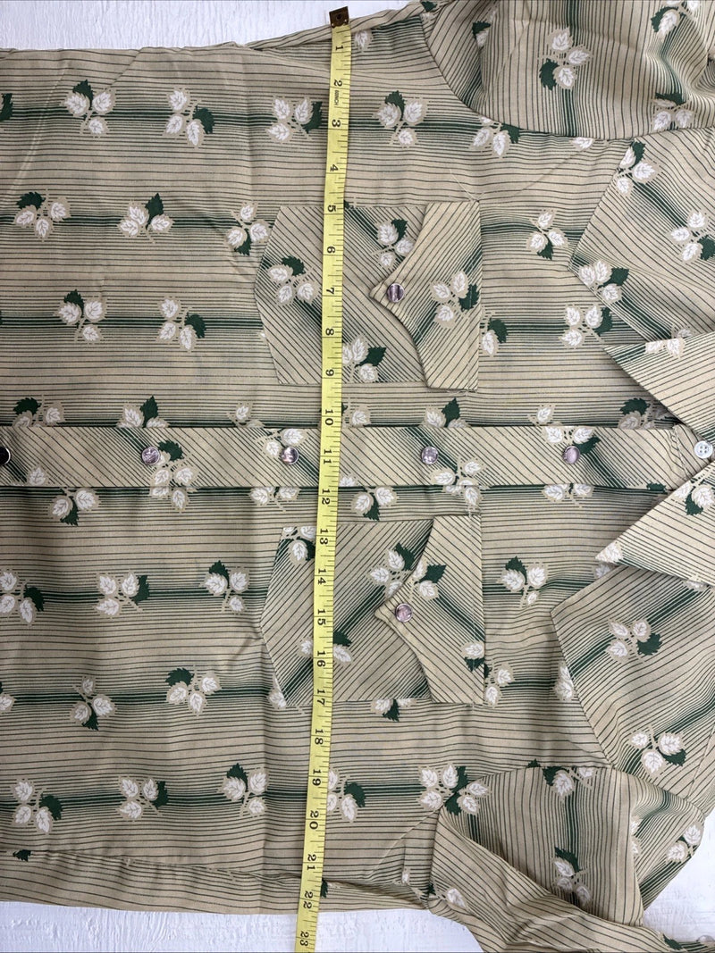 New Men’s ELY Plains Green Floral Long Sleeve Pearl Snap 16 X 36 Large CC-23