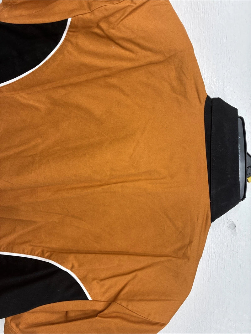 New Women’s Cumberland Orange Black Short Sleeve Button Up Large TT-68