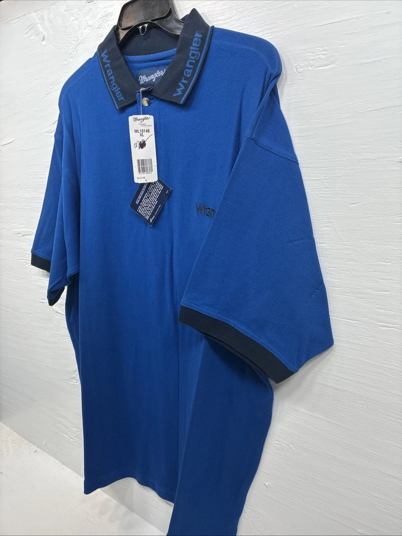New Men’s Wrangler Blue Black Short Sleeve Polo Short XL M-73