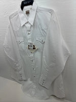 New Men’s ELY Cattleman White Long Sleeve Pearl Snap 18.5 X 35 2XL F-77