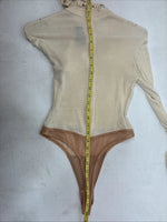 New Tadaski Cream Gem Long Sleeve Half Zip Showing Bodysuit Small TT-44