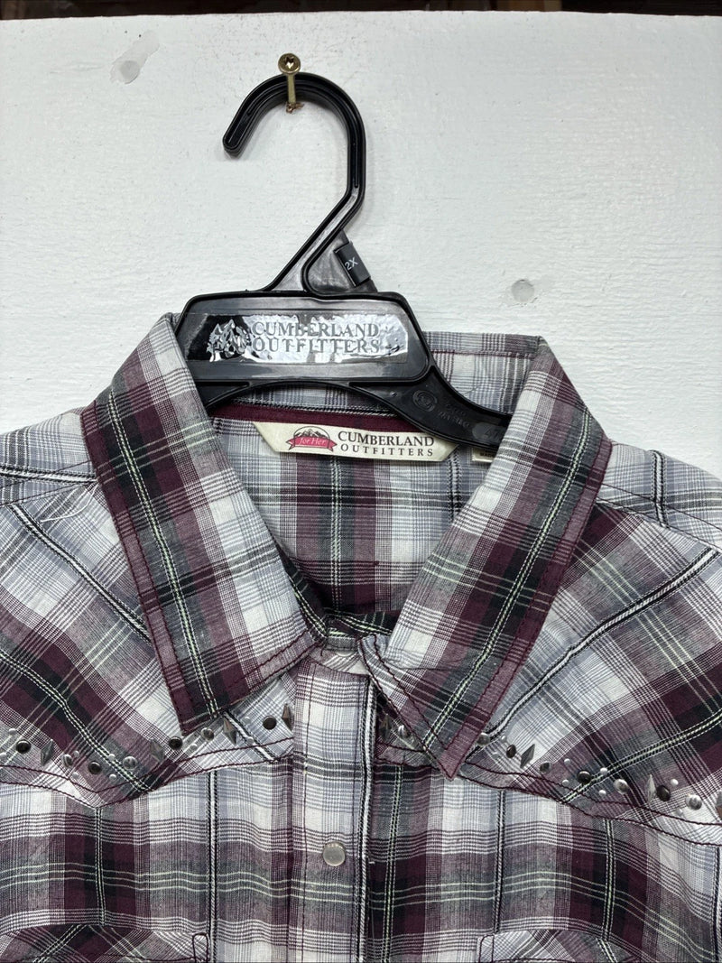 New Women’s Cumberland Purple Plaid Long Sleeve Pearl Snap 2XL GG-24