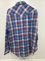 New Men’s ELY Cattleman Blue Multicolor Plaid Long Sleeve Pearl Snap Large X-17