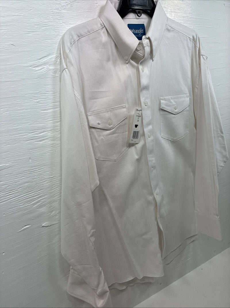 New Men’s Wrangler White Long Sleeve Button Up 17 X 35 XL R-72