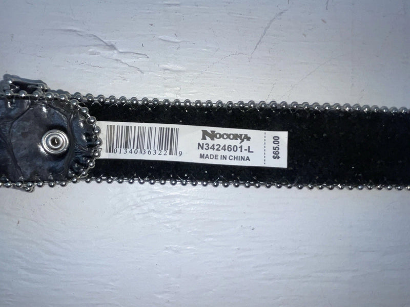 New Black Genuine Leather Nocona Silver Bling L Belt #N3424601 JJ-79