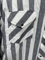New Men’s Champion Western Grey White Strip Long Sleeve Pearl Snap 3XL E-53