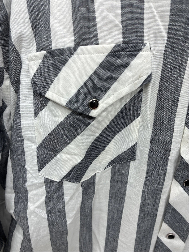 New Men’s Champion Western Grey White Strip Long Sleeve Pearl Snap 3XL E-53