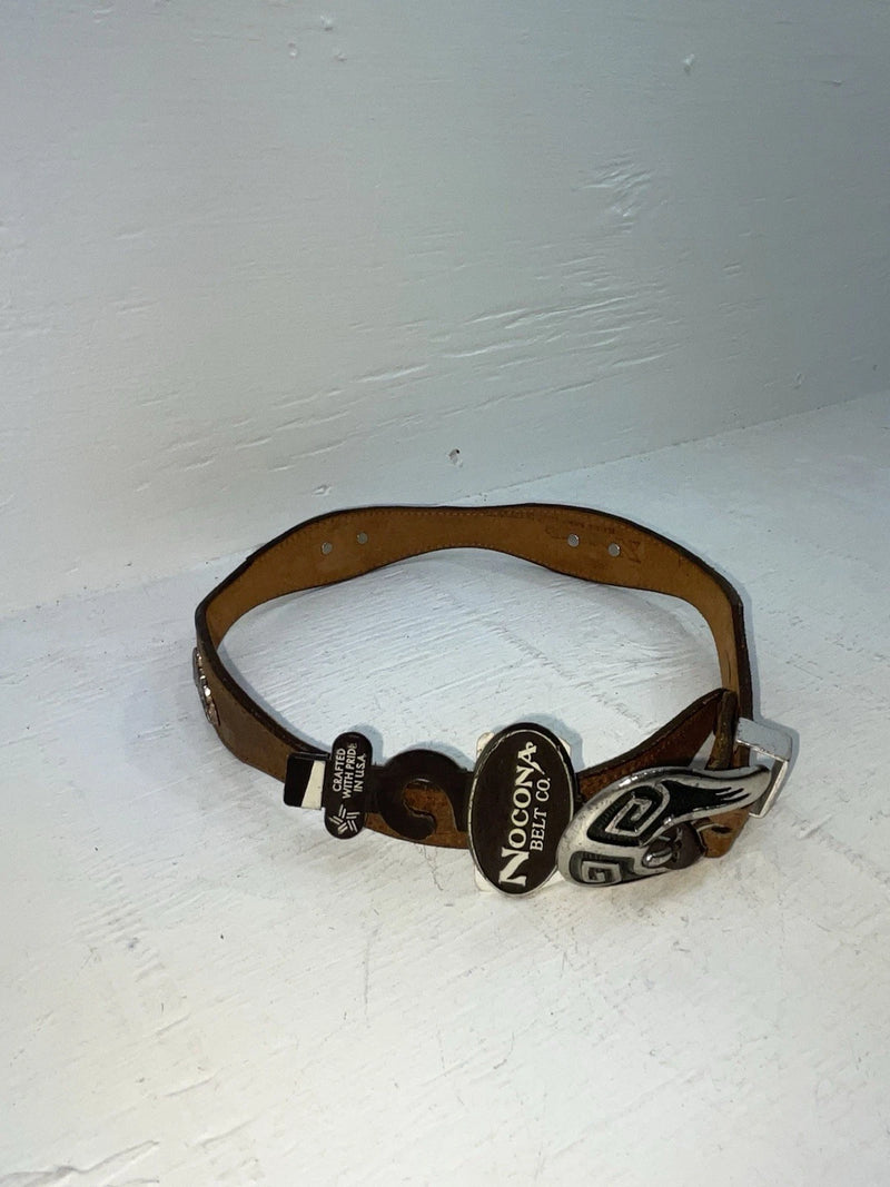 New Brown Genuine Leather Nocona Silver Animal Pendent 24” Belt #605 NN-62