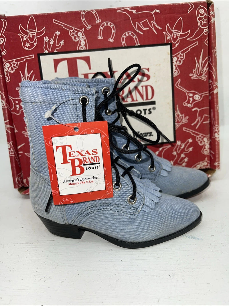 New Children’s Blue Texas Brand Lace Up Cowboy Boots. 9.5 9 1/2 D. 24-24 