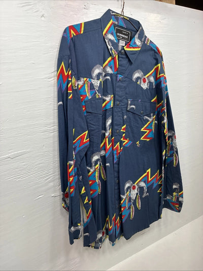 New Men’s GunSmoke Multicolor Western Design Long Sleeve Button Up Medium K-62