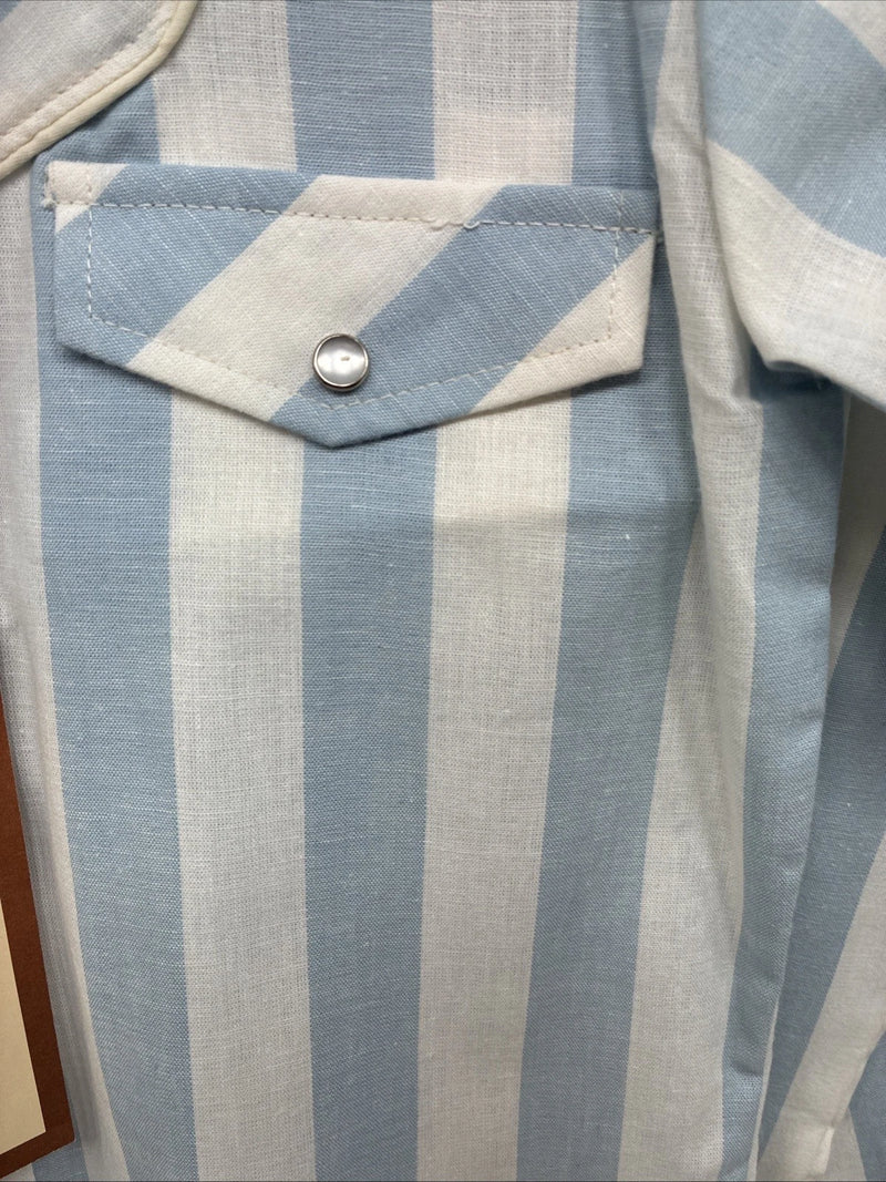 New Kids Kid Kountry Blue Stripe Long Sleeve Pearl Snap Size 12 TT-22