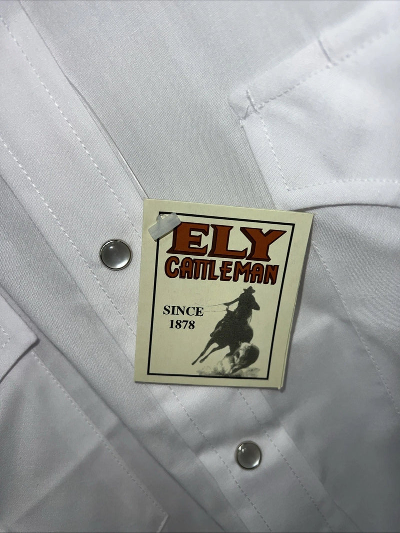 New Men’s White ELY Cattleman Long Sleeve Pearl Snap Shirt. 17x35 XL S-2