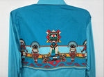 New Women’s Wrangler Blue Design Long Sleeve Button Up Large TT-7
