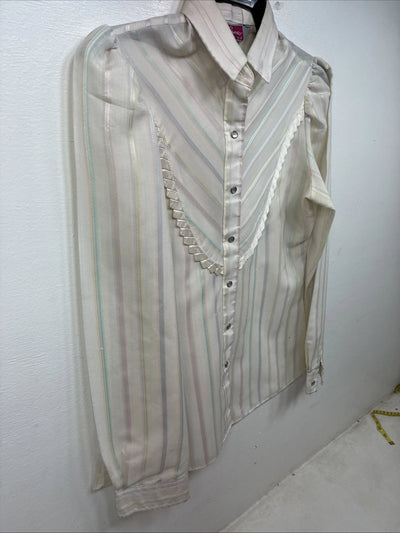 New Women Camlo Rose Multicolor Stripe Long Sleeve Pearl Snap Size 12 YY-104