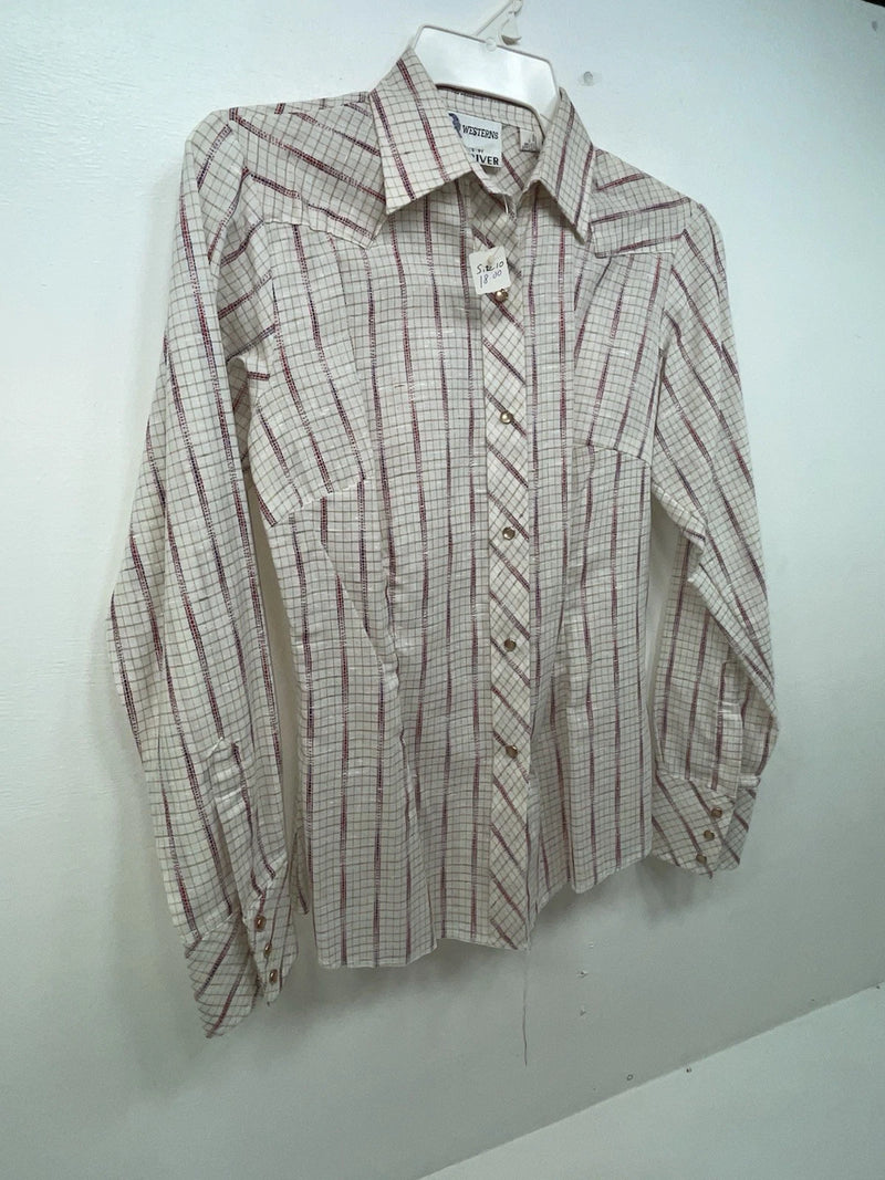 New Women’s White Striped DR Westerns Long Sleeve Button Up Shirt 3B-86