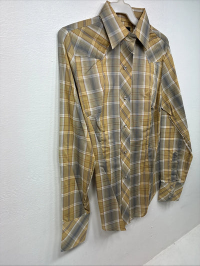 New Women’s Champion Western Yellow Plaid Long Sleeve Pearl Snap Size 12 LL-109