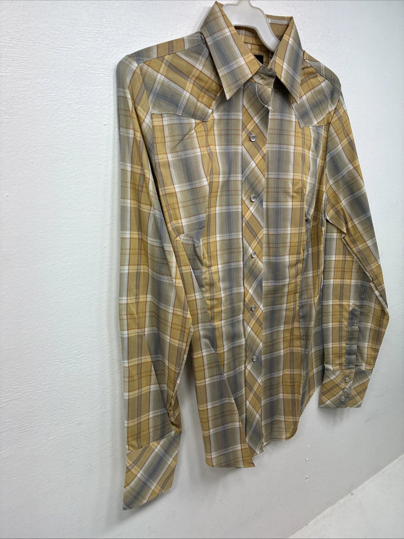 New Women’s Champion Western Yellow Plaid Long Sleeve Pearl Snap Size 12 LL-109
