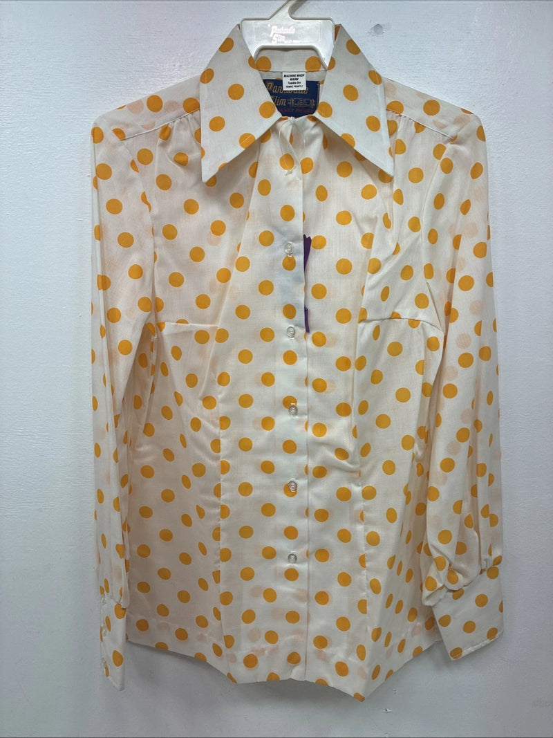 New Women’s Panhandle Slim Yellow Polkadot Long Sleeve Pearl Snap Size 35 KK-8