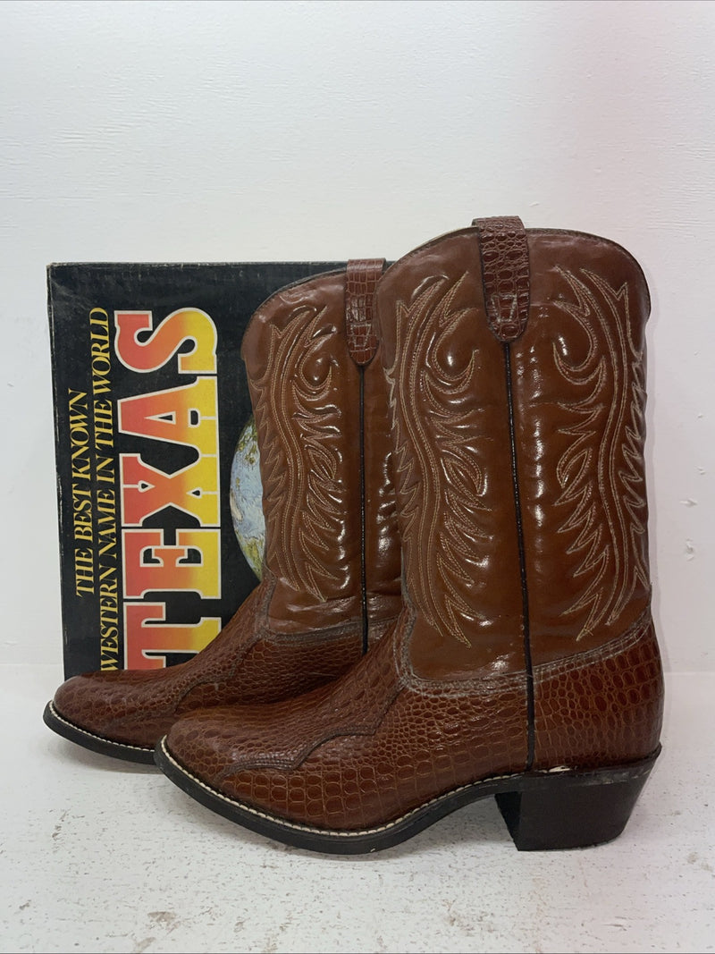 New Men’s Brown Texas Brand Cowboy Boots. 5084 10.5 10 1/2 D. 7-73
