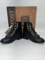 New Infants Black Ostrich Print Lace Up Dan Post Cowboy Boots. 5.5 5 1/2 D. 24-6