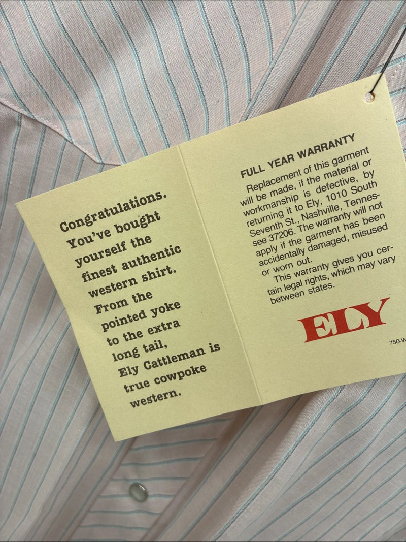 New Men’s ELY Cattleman Pink Stripe Long Sleeve Pearl Snap 16 Large V-111