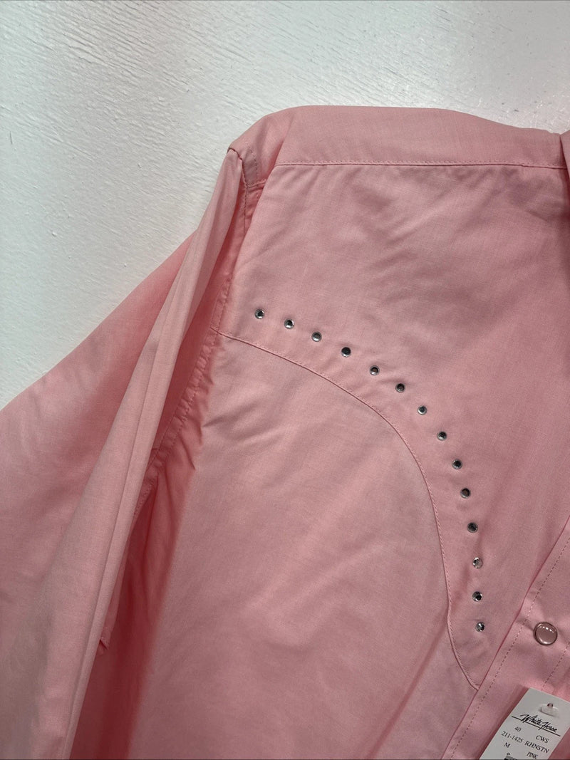 New Women’s White Horse Pink Gem Long Sleeve Pearl Snap Medium LL-60