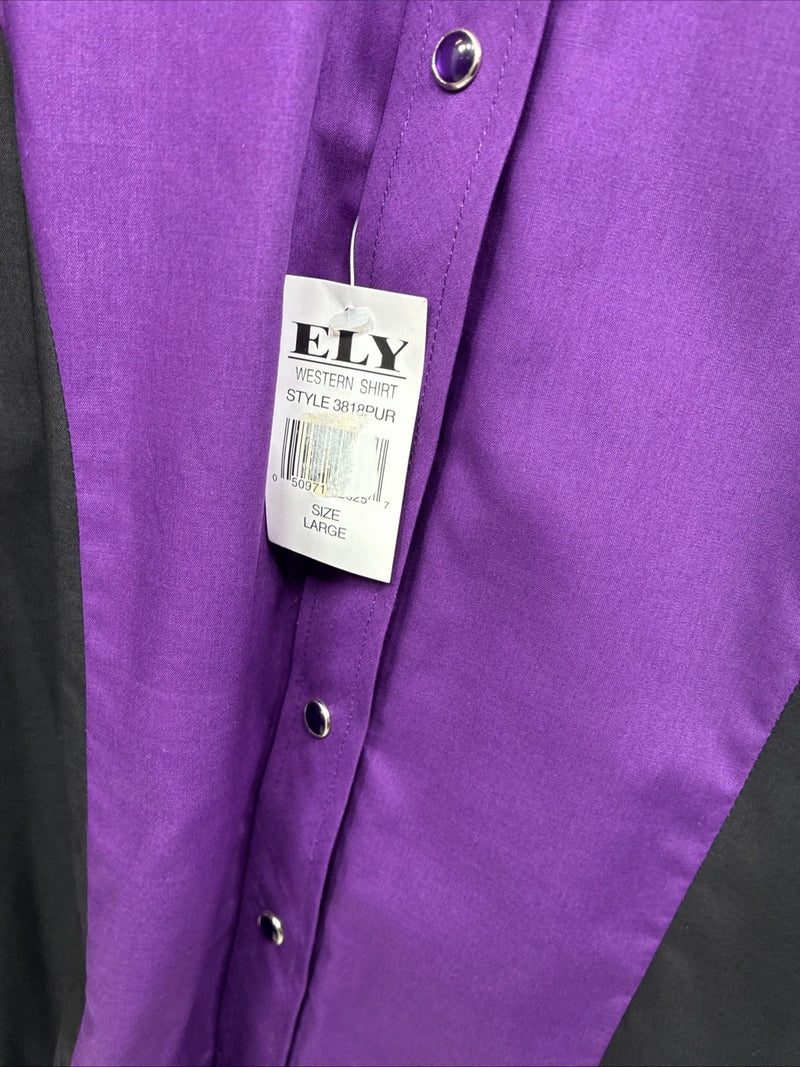 New Women’s Country Charmers Purple Black Long Sleeve Pearl Snap Large LL-37