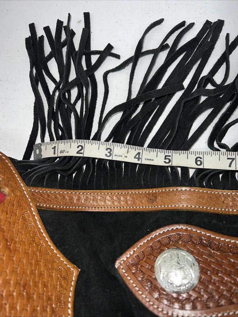 New Tough 1 Black Show Chaps With Fringe Adjustable Waist 46” N-24