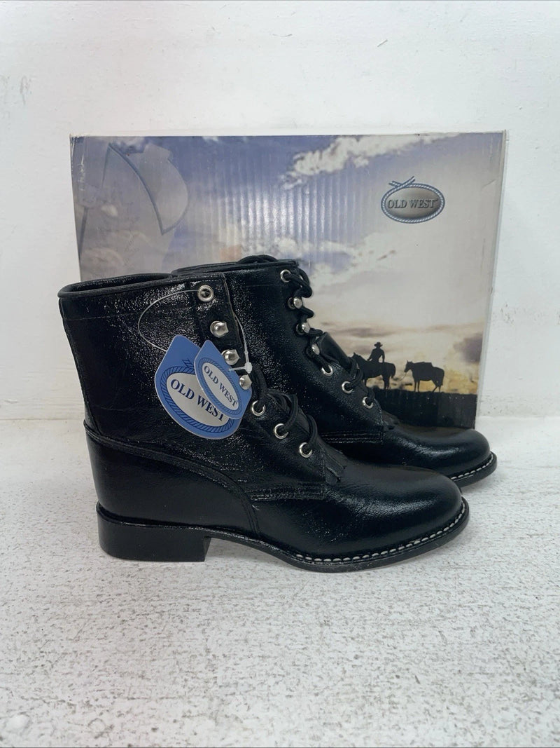 New Youth Black Lace Up Old West Cowboy Boots. Y 5110 3.5 3 1/2. 22-39