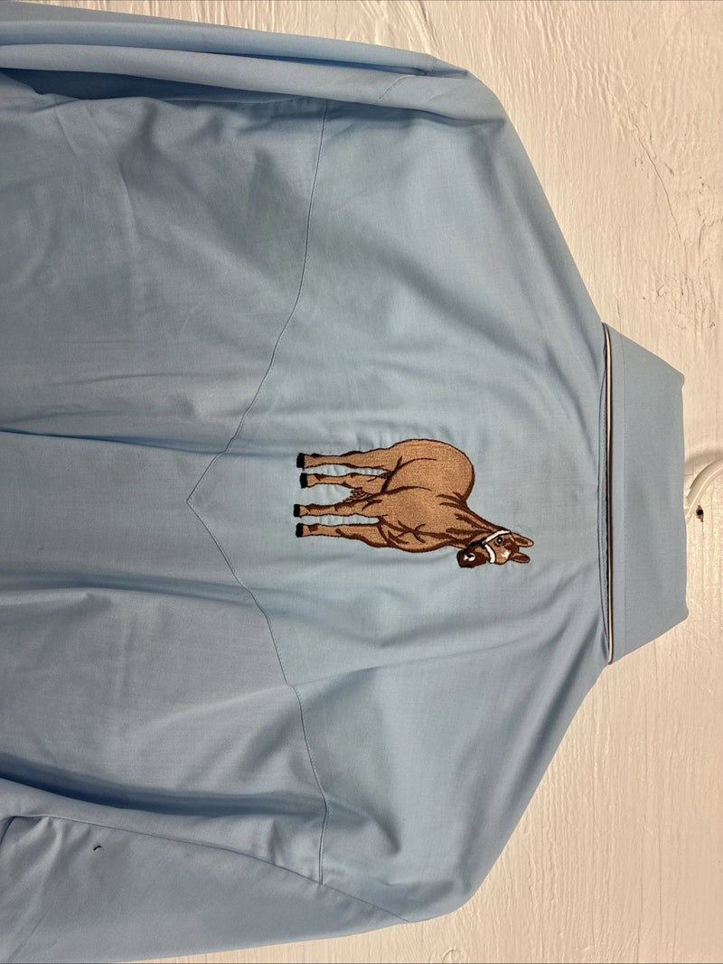 New Men’s ELY Wildlife Blue Horse Embroidered Long Sleeve Pearl Snap Medium K-57