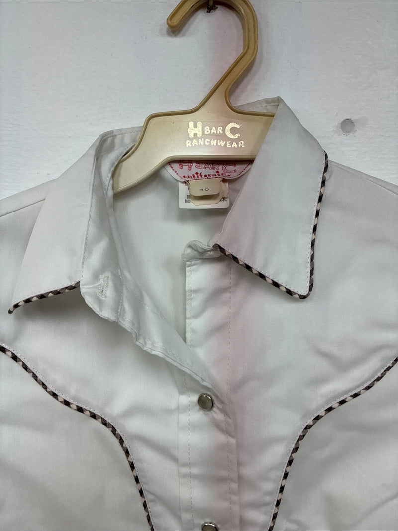 New Women’s H Bar C White Designed Short Sleeve Pearl Snap Size 30 DD-140