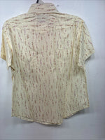 New Women’s White Horse Yellow Floral Short Sleeve Pearl Snap Large II-95
