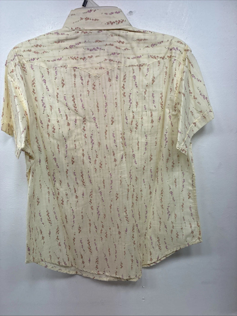 New Women’s White Horse Yellow Floral Short Sleeve Pearl Snap Large II-95