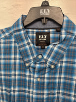 New Men’s ELY Cattleman Blue Plaid Long sleeve Button Up 2XL M-49 