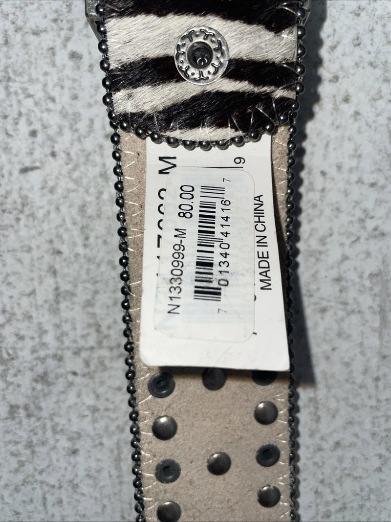 New Black And White Genuine Leather Nocona Rainbow Bling M Belt #N1330999 Z-27