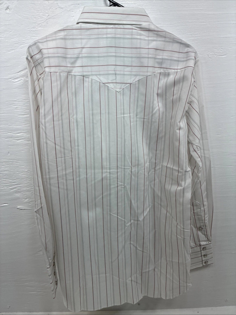New Men’s H Bar C White Stripe Long Sleeve Pearl Snap 16 Large M-36