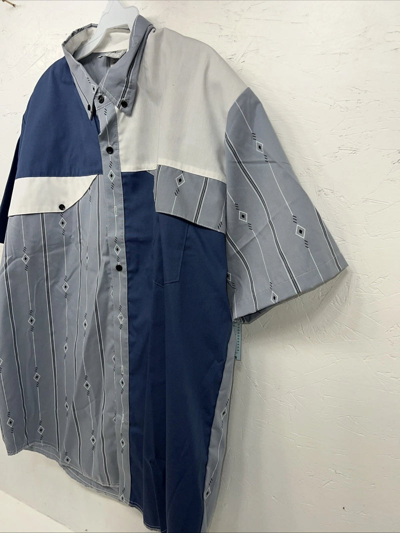 New Men’s Blue Cowboy Threads Short Sleeve Button Up Shirt. Large S-15