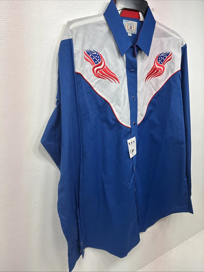 New Women’s Country Charmers Blue Red Long Sleeve Pearl Snap Large II-73