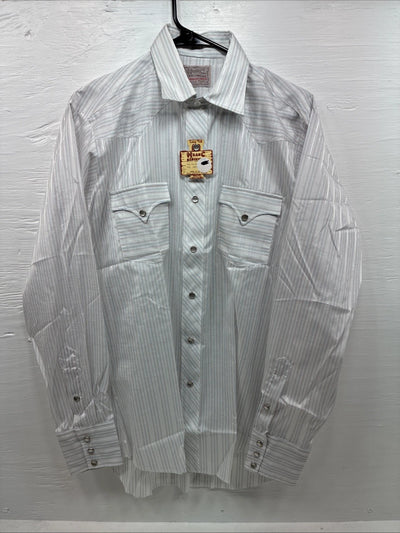 New Men’s H Bar C White Stripe Long Sleeve Pearl Snap 15 Medium J-46