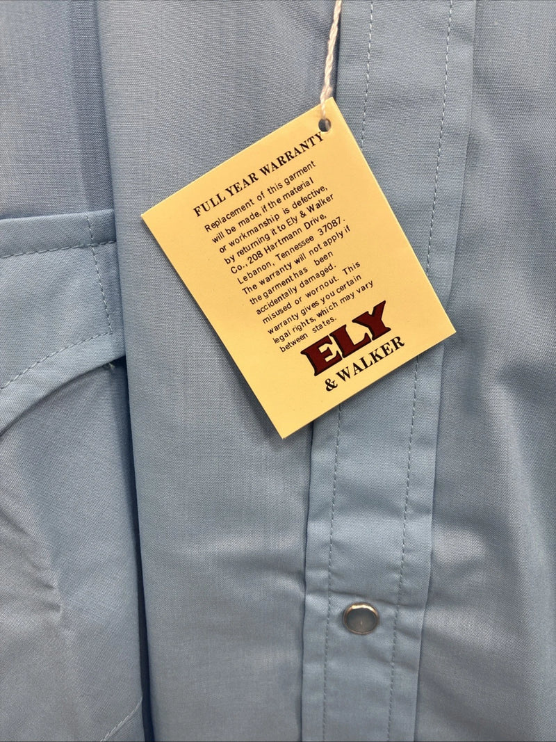 New Men’s ELY Cattleman Blue Short Sleeve Pearl Snap 18.5 X 35 2XL CC-12
