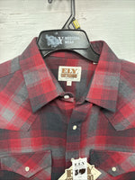 New Men’s ELY Cattleman Red Plaid Heavy Long Sleeve Pearl Snap Large CC-37