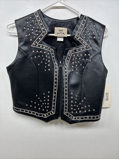 New Women’s 1848 RanchWear Black Rhinestone Sleeveless Vest Zip Up Large YY-37