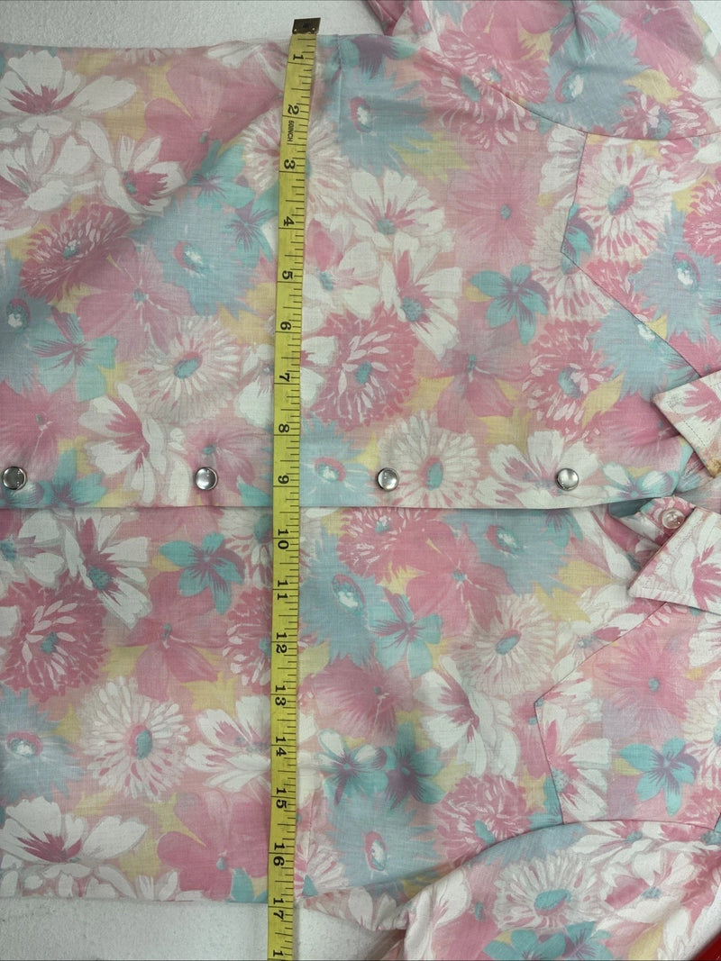 New Women’s H Bar C Pink Floral Short Sleeve Pearl Snap Size 32 DD-154