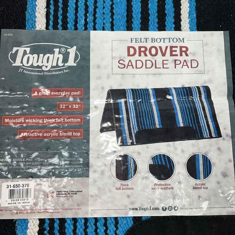 New Tough 1 Blue Black Felt Drover Saddle Pad 32x32 #31-650 Pad-16 