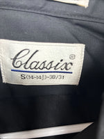 New Classix Black Long Sleeve Button Up English Shirt 14-14.5 Small X-98