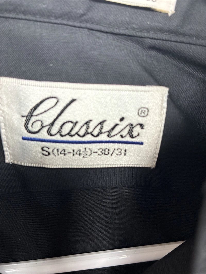 New Classix Black Long Sleeve Button Up English Shirt 14-14.5 Small X-98