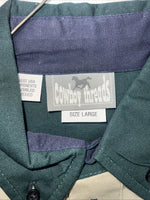 New Men’s Green Tan Blue Cowboy Threads Button Up Long Sleeve Shirt. Large P-27