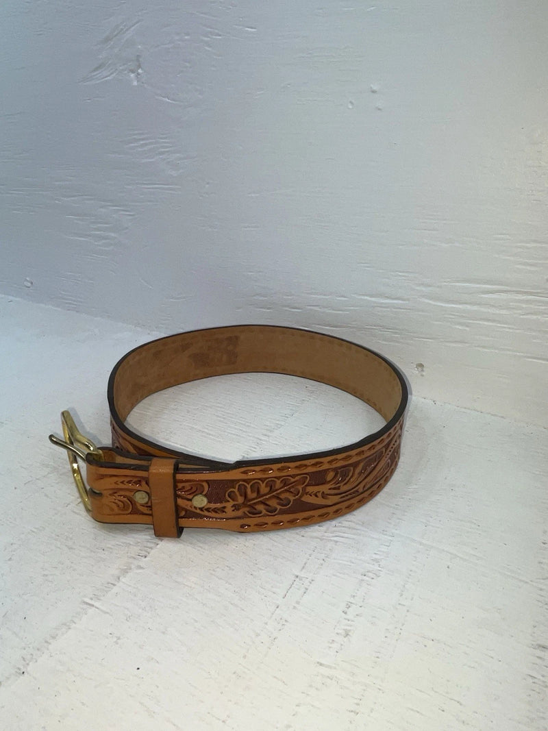 New Brown Genuine Leather Longhorn Tooled 28” Belt #82881 NN-83